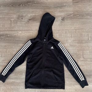 adidas Black Hooded Jacket with Zipper and Three Stripes